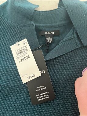Alfani Merino wool Lightweight Ribbed Mock-Neck Sweater - Teal